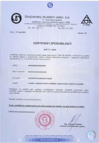 Extension of certification - Professional competence of personnel for the assembly of bolted joints