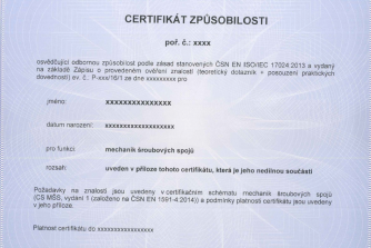 Extension of certification - Professional competence of personnel for the assembly of bolted joints